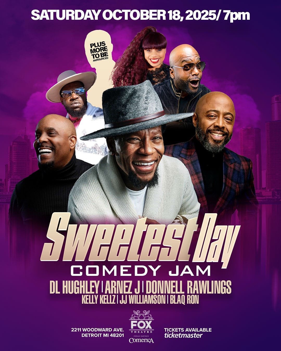 Sweetest Day Comedy Jam Flyer - October 18, 2025 at Fox Theatre Detroit featuring DL Hughley